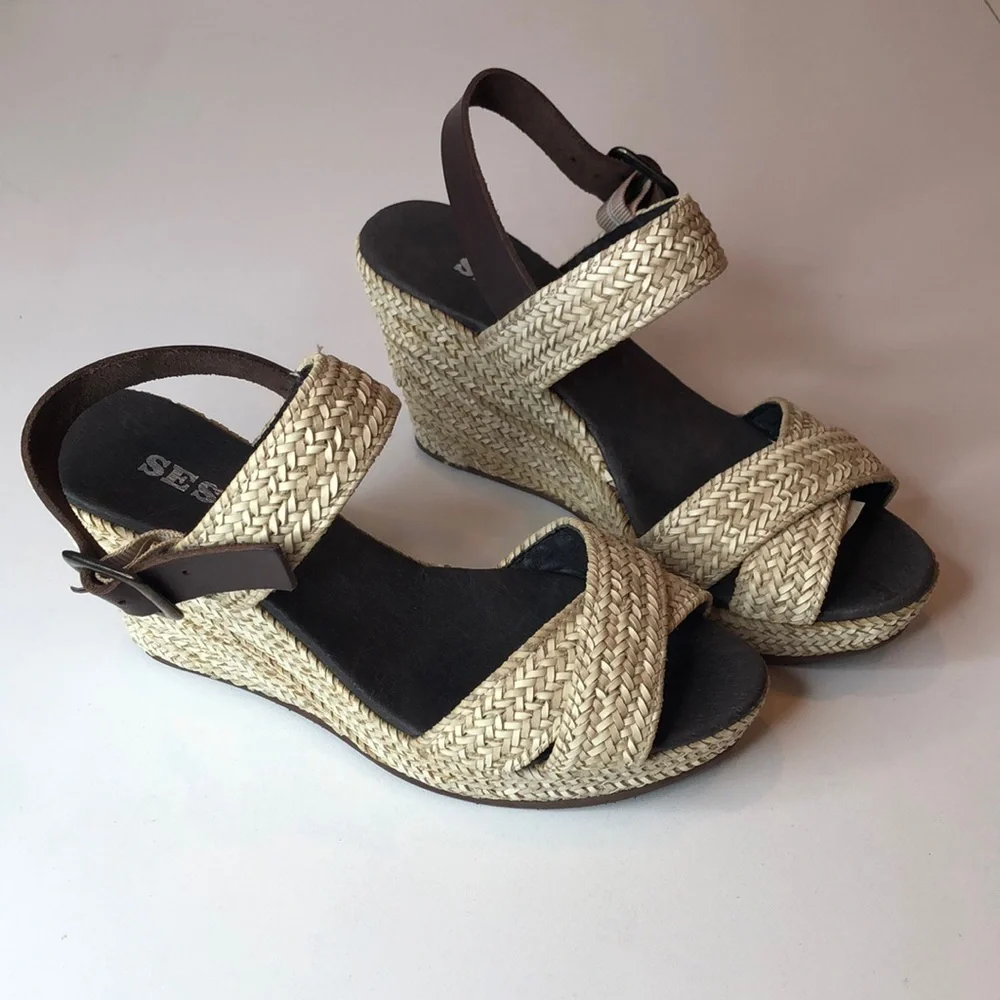 NEW Sesto Meucci Slingback Wedged Heel Sandals Shoes Made In Spain Women’s 7